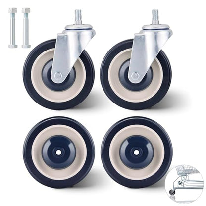 MAOPINER 4 Pack 5" Shopping Cart Wheels, PU Casters with Axle Bolts, Blue - color: Blue