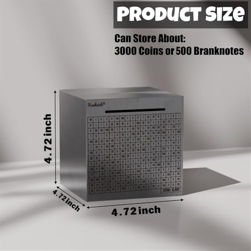 Cash Vault Money Saving Box Stainless Steel Piggy Banks for Adults with Counting 5000 Dollars Target Kids Safe Metal Large Money Break to Open Coin Pan - color: 4.72in-5000 Dollars