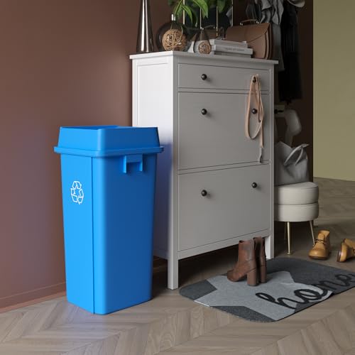 23 Gallon Blue Square Commercial Trash Garbage Can with Lid | Outdoor Office Restaurant School Kitchen - color: Blue, size: 23 Gallon, style: Trash Can with Lid
