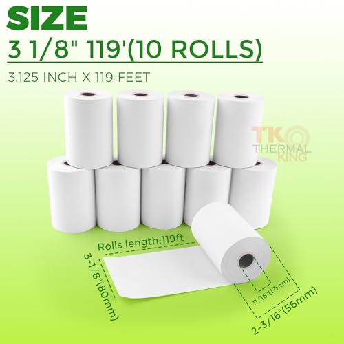 3 1/8" x 119' Credit Card Thermal Receipt Paper 10 Rolls - size: 3-1/8" x 119', style: 10 Rolls