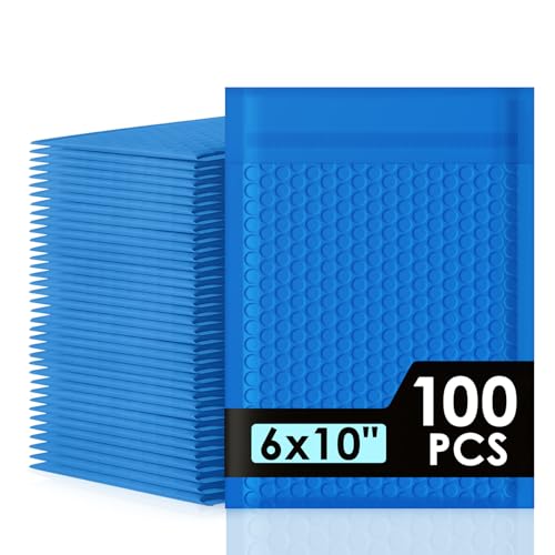 packbabol Bubble Mailers 6x10" 100 Pack Blue Padded Envelopes Waterproof Usable Size 6x9 Self-Seal Padded Mailing Envelopes Bubble Opaque Padded Mailer for Small Businesses， Envelope Mailers#0 - size: 6x10-100Pcs