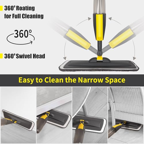 Wet Spray Mop for Floor Cleaning with 14 oz Bottle & 3 Microfiber Pads - color: 05-grey & Yellow
