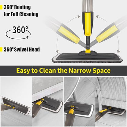 Wet Spray Mop for Floor Cleaning with 14 oz Bottle & 3 Microfiber Pads - color: 05-grey & Yellow