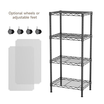 Golpart 4Tier Adjustable Storage Shelves Metal Wire Shelving Standing Shelf - color: Black, size: 4-tier-11.6"Dx17.6"Wx44.2"H