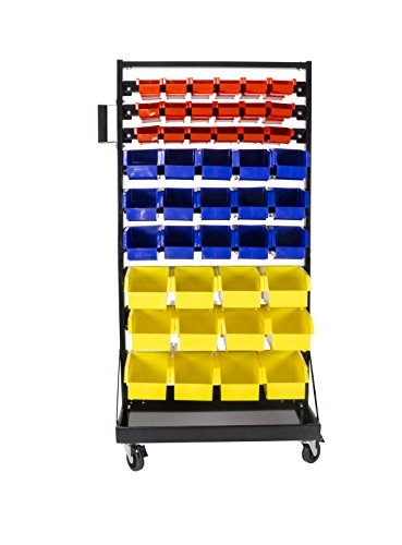 TLPB05 90 Parts Bin Shelving Storage Organizer with Locking Wheels for Shop Garage and Home