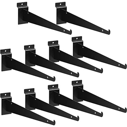 Oudain 10 Pcs 12" Slatwall Shelf Bracket with Lip Metal, Black - color: Black