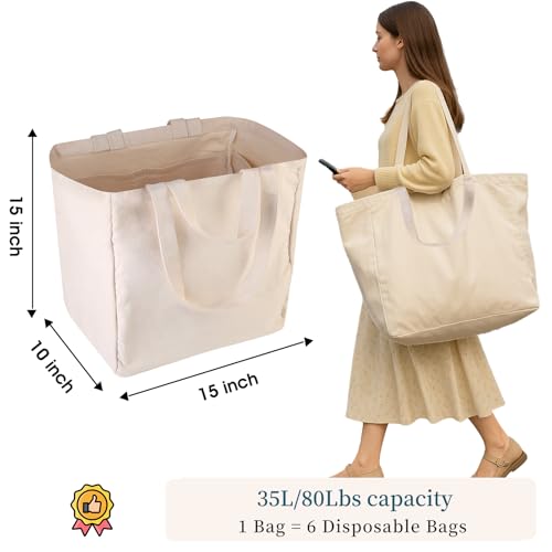 musbus 3-Pack Large Canvas Tote Bag, Reusable Grocery Bags, Heavy Duty - color: Beige