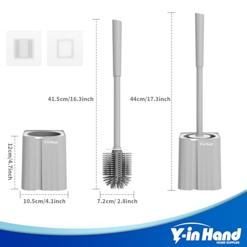 Y-in Hand Toilet Brush and Holder Set, Silicone Toilet Bowl Cleaner Brush Bristles, Bathroom and RV Cleaning Tools, Space Saving Toilet Scrubber, Wall Mountable. (Grey) - color: Grey Silicone