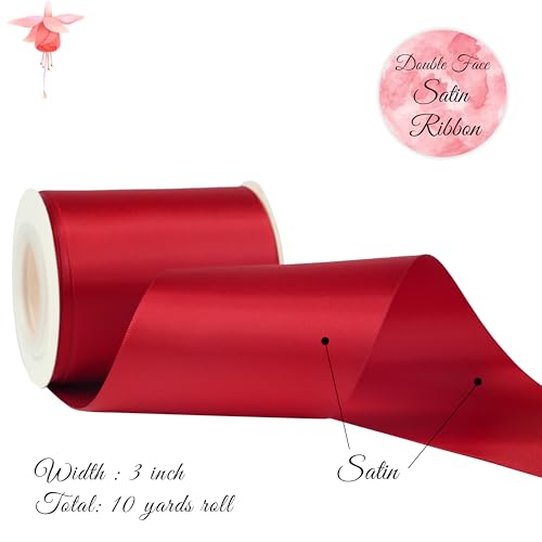 Red Double-Faced Satin Ribbon, 3 Inch x 10 Yards - color: Red