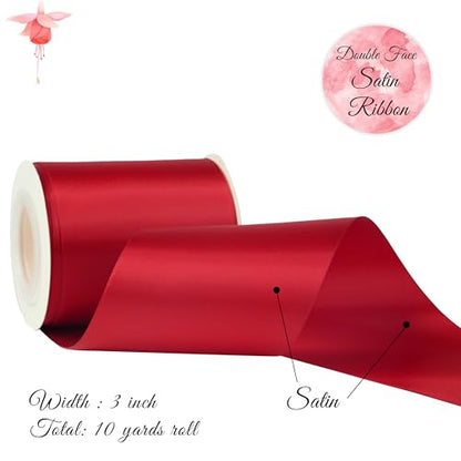 Red Double-Faced Satin Ribbon, 3 Inch x 10 Yards - color: Red