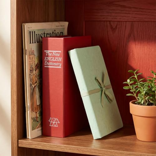 Decaller Book Safe with Key Lock, Diversion Hidden Secret Metal Lock Box for Home Security, Money & Jewelry, 9.5" x 6.2" x 2.2", Dictionary Red - color: Dictionary Red, size: Key Lock