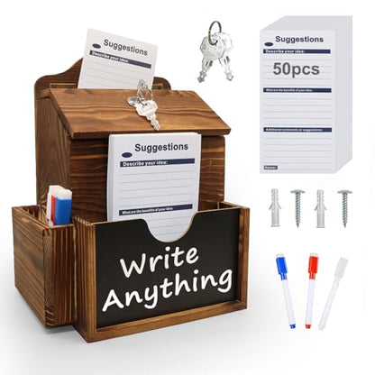 SAMYUCHO Wood Suggestion Box with Double-Sided Chalkboard for Church Office