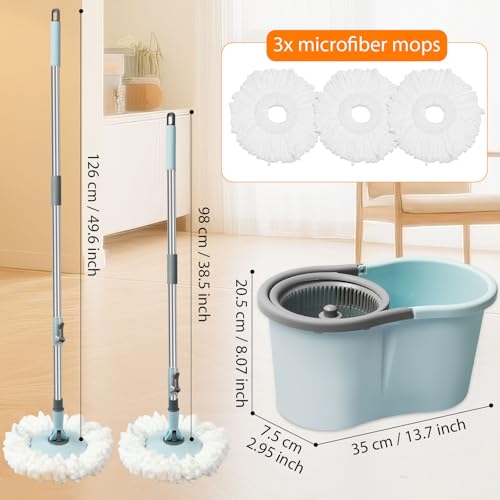 Mop Buckets for Floor Cleaning 360° Spin Wringer Separate Dirty Water with Replaceable Microfiber Mop Head Wet and Dry Suitable for Office and Home Use,Blue