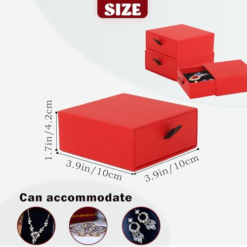 Nsmykhg Jewelry Gift Box Velvet-Lined,12 Pack Compact Drawer Style for Earrings & Rings, Necklace & Bracelet Organizer, 3.93x3.93x1.65 Inches, Stackable Elegant Jewelry Display & Storage Box (Red) - color: Red