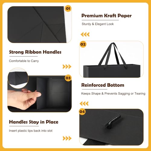 Shintop 3Pcs Extra Large Black Gift Bags with Handles (15.7x11.3x5.5in) - color: XL-3-Black
