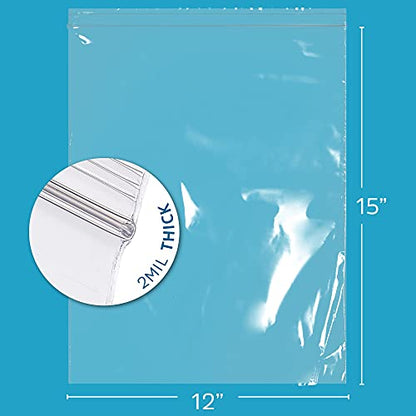 GPI - 12" x 15" Zip Bags, 100 Count, Clear Plastic Reclosable Zipper Poly Baggies, with Resealable Zip Top Lock. for Freezer, Apparel, Clothing, Food, Home & Office Supplies. - size: 12" x 15"