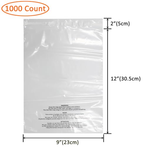 1000 Count 9x12 Inch Self Seal Clear Poly Bags - size: 9x12 Inch (1000 Count)