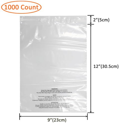 1000 Count 9x12 Inch Self Seal Clear Poly Bags - size: 9x12 Inch (1000 Count)