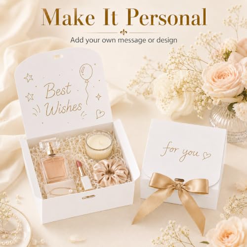 Xylitic Small Gift Boxes with Lids, White Gift Boxes with Ribbon, 10 Pack