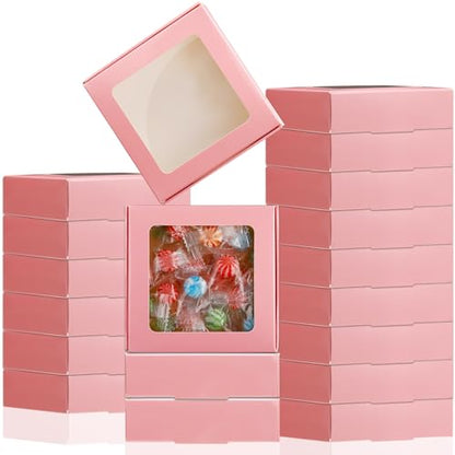 Zonon 30 Pcs Kraft Paper Boxes with Window 4.13 x 4.13 x 1.18inch (Pink) - color: Pink