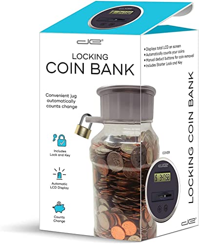 Locking Digital Coin Bank Savings Jar - Pennies Nickles Dimes Quarter Half Dollar Change Counter | Clear Jar with LCD Display - style: Locking