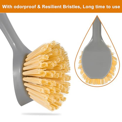 2 Pack Dish Brushes with Bamboo Handle, Kitchen Dish Scrubber Built-in Scraper, Scrub Brush for Pans, Pots, Counter & Kitchen Sink Cleaning, Dishwashing and Cleaning, Perfect Cleaning Tools, Gray - color: Gray