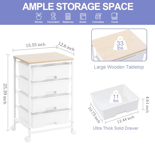 SYKIARIOL Rolling Cart with Drawers, 4-Drawer Utility Cart, Bright White - color: Bright White