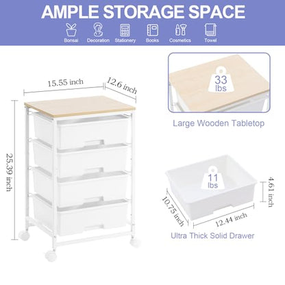 SYKIARIOL Rolling Cart with Drawers, 4-Drawer Utility Cart, Bright White - color: Bright White