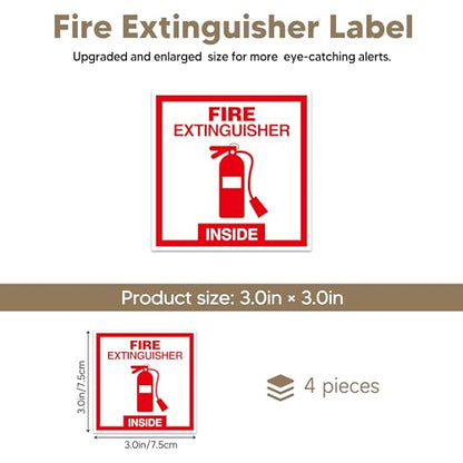 4 PCS Fire Extinguisher Inside Sign Stickers, Self-Adhesive Waterproof and Fade-Resistant Vinyl Fire Safety Label Decal for Business,Home,Trucks,Fire Extinguisher Boxes,Hydrant Containers - color: Fire Extinguisher Sign