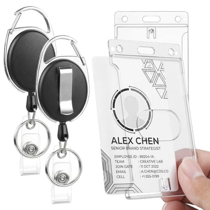 2 Pack Retractable Badge Reels with Side Thumb Slots Vertical Id Holders - style: 2 Set Side Thumb Slots