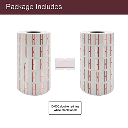 Motex Double Red Line Labels - 10,000 White Blank Price and Date Gun Labels, Fits MX-5500 and Perco Guns - color: Double Red Lines, size: 10 Rolls