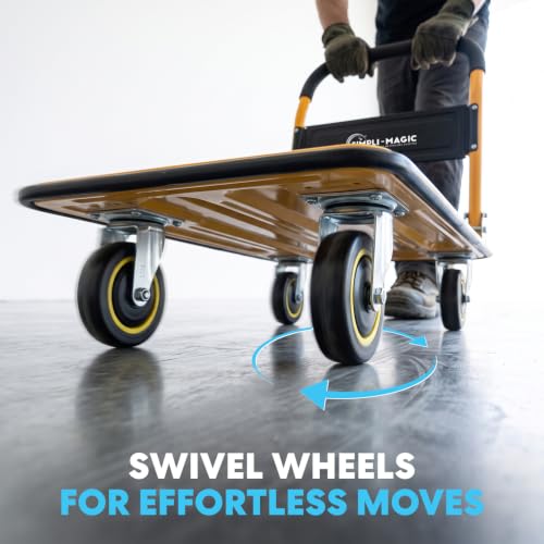 Simpli-Magic Push Cart Dolly, 330 LBS – Foldable Moving Platform Hand Truck – Easy Storage, 360 Degree Swivel Wheels Flat Bed Cart