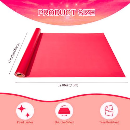 HJIJIAY Red Kraft Wrapping Paper Roll,Reversible Red Wrapping Paper,Pearly-Lustre Solid Color Gift Wrap for Birthday, Wedding,Parties,Baby Shower,Christmas, DIY Bouquet -17 x 394 inch (33feet) - color: Red