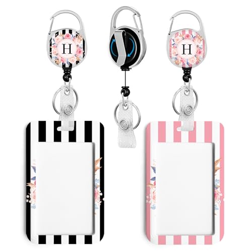 2 Pack A-Z Letter ID Badge Holder with Clip Badge Reels - color: 2pack-h