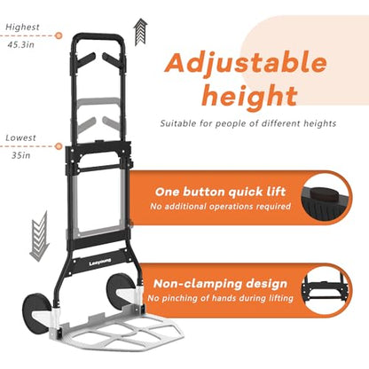 Leeyoung Folding Hand Truck Dolly, 375lb Heavy Duty Aluminum Cart - color: Black, size: 375lb