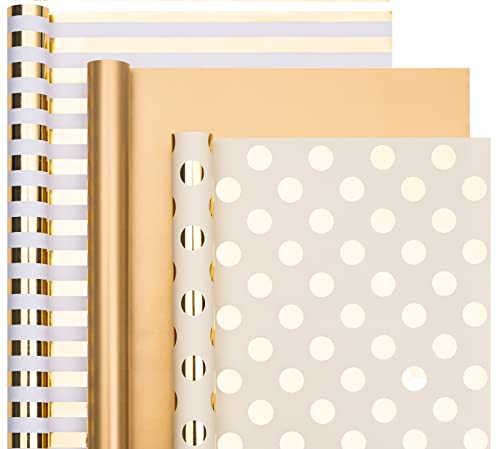 WRAPAHOLIC Gold Wrapping Paper Roll - Mini Roll - 3 Rolls - 17 Inch X 120 Inch Per Roll - Gold Foil Birthday Wrapping Paper for Wedding, Christmas, Party, Baby Shower - color: Gold Foil - Stripe/Polka Dot/Solid Gold