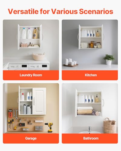 VEVOR Laundry Room Wall Cabinet, 2-Tier Wall Mounted Hanging Cabinet with Adjustable Shelf, Cupboard Storage with 2 Doors, for Kitchen, Bathroom, Laundry, 11.8 x 23.6 x 23.6 in (D x W x H), White - size: 24 Inch, style: 2 Doors