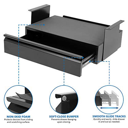 Mount-It! Under Desk Pull-Out Drawer with Shelf, Steel, 20.2 in, 11 lb Cap - size: Tall