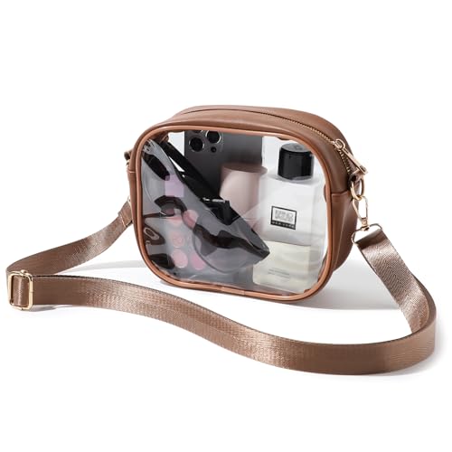 TOBVZOO Clear Bag Stadium Approved, Crossbody Transparent Bag for Concerts Sports Events, Purses for Men & Women - color: Brown