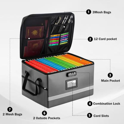 EXLIFBAG Fireproof File Organizer with Lock, 1 Layer - color: Dark gray, size: 1 Layer