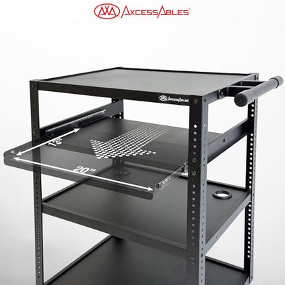 AxcessAbles Computer Cart on Wheels 400LB Capacity, Metal AV Equipment Utility Workstation, with Pullout Keyboard Tray, Locking Caster Wheels.