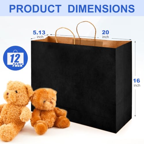 Maitys 12 Pcs 20x16x5 Inch Black Extra Large Paper Gift Bags with Handles - color: Black, size: 20x16x5 Inch