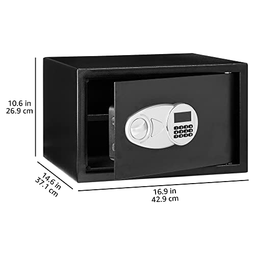 Amazon Basics Steel Security Safe and Lock Box with Digital Keypad, Easy to Use, Removable Shelf, Secure Cash, Jewelry, Documents, Black, 1.2 Cubic Feet, 16.9-x-14.6-x-10.6-inches (WxDxH) - size: 1.2 Cubic Feet