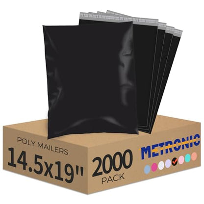 Metronic Poly Mailers 14.5x19 2000PC Large Shipping Bags for Small Business - color: Black, size: 14.5x19 2000PC
