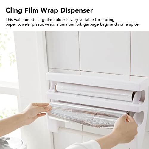 AUNMAS Plastic Wrap Dispenser Wall Mounted Paper Towel Holder with Side Button Inside Cutter No Drill Easy Installation Multifunctional Storage for Kitchen Cling Film Aluminum Foil Garbage Bags