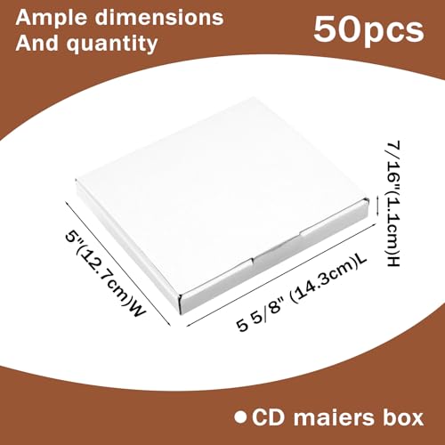 50 Pcs CD Shipping Boxes, 5 5/8" x 5" x 7/16" CD Mailer Box, Cardboard Small Corrugated Bags for Shipping, Moving, Storage, or Small Business Packaging (White)