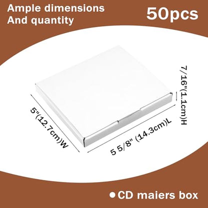 50 Pcs CD Shipping Boxes, 5 5/8" x 5" x 7/16" CD Mailer Box, Cardboard Small Corrugated Bags for Shipping, Moving, Storage, or Small Business Packaging (White)