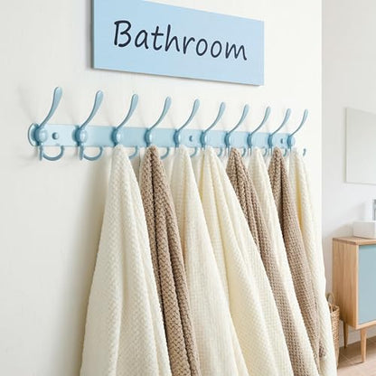 Dseap Coat Rack Wall Mount - 38” Long 10-Tri-Hooks Heavy Duty Coat Hanger Rail Wall Hooks for Hanging Coats Hats Clothing Clothes Purse Mudroom Entryway, Blue - color: Blue, size: L=38” (1 Pcs)