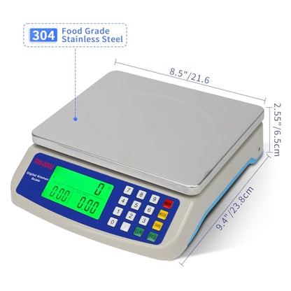 Large Digital Kitchen Scale 22LB Commercial Scale for Food Baking Bread Cooking Meat,Stainless Steel Price Computing Scale with LCD Display,Prep Counting Scale for Parts and Coins,Adapter Included - color: milky