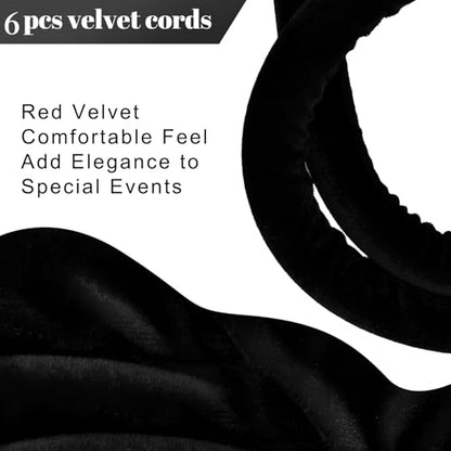 Fumete 6 Pcs Velvet Rope 4 Feet with Gold Hook Crowd Control, Black - color: Black